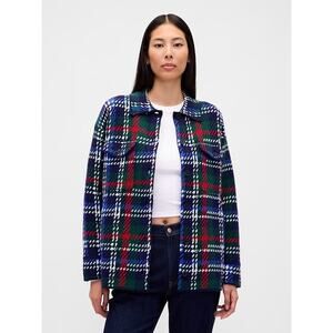 GAP CashSoft Oversized Button Up Shirt Jacket Shacket Navy Blue Plaid Medium